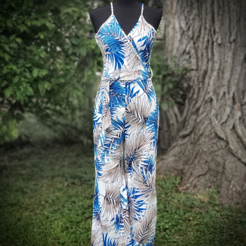 Tropical Leafy Print Jumpsuit